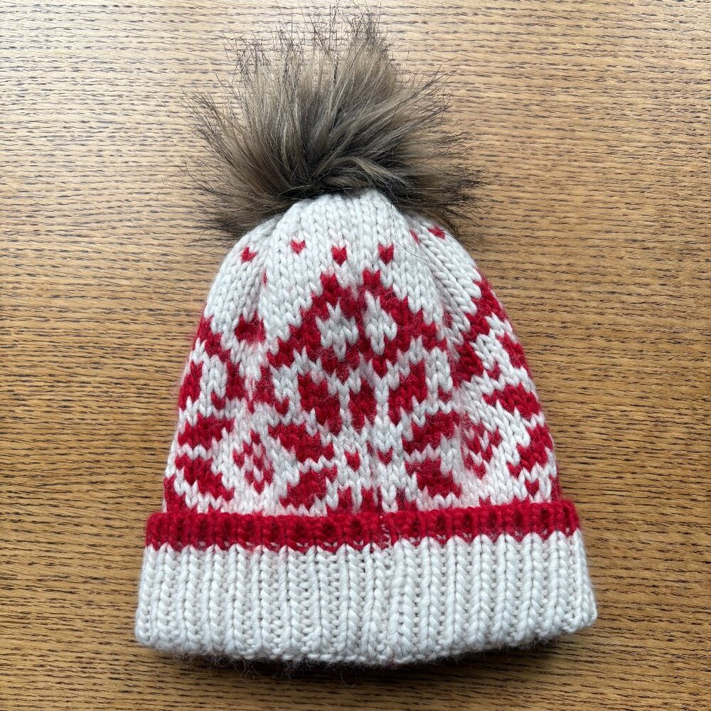 ABERCROMBIE & FITCH Red & White Pom Pom Hat